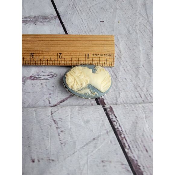 Vintage Blue Cameo Brooch Pin With Pony Tail - Picture 5 of 5